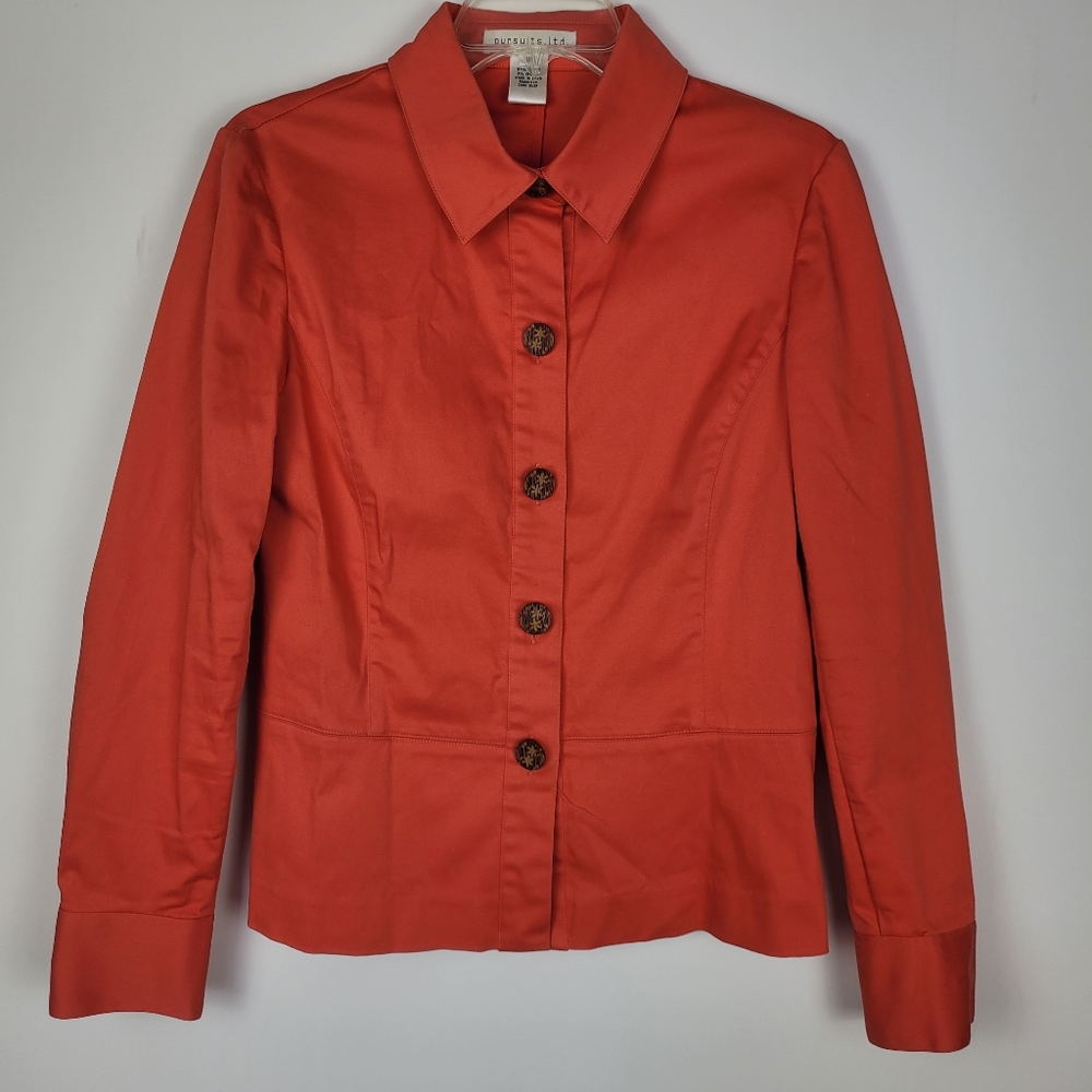 PURSUITS, ltd Blazer Jacket Size 8 Coral Red Cotton blend Career Casual Office